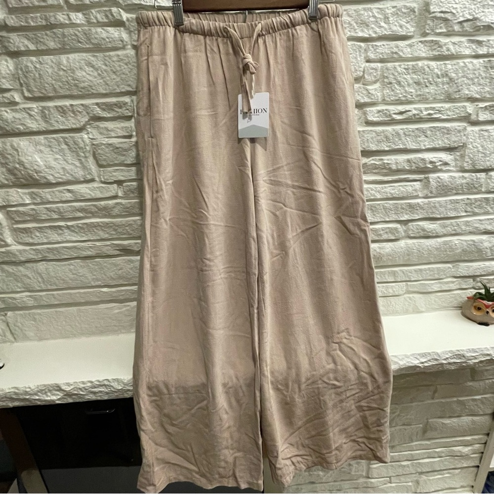 NWT Beige wide leg lounge cotton linen pants